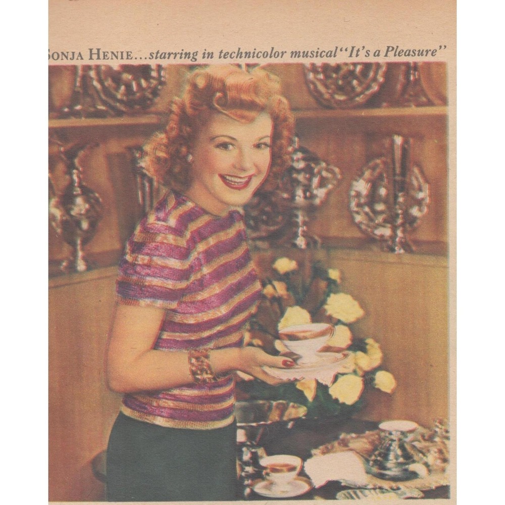 1945 Lipton Tea Sonja Henie Vintage Print Ad Skater Celebrity Beverage Advert